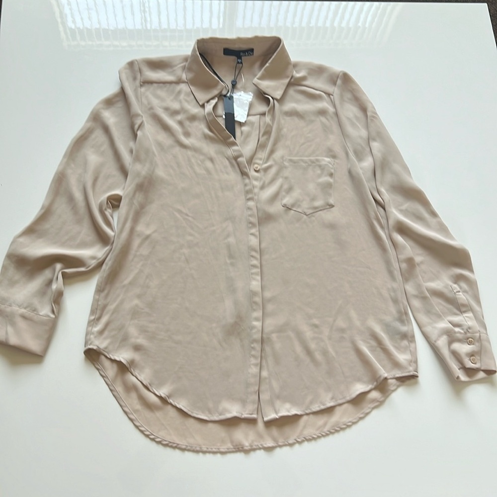 Beige long sleeve button down shirt